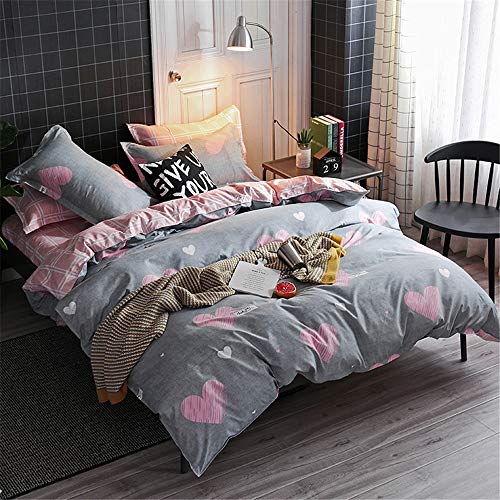 Fansu Elegante Juego de Ropa de Cama de 4 Piezas Juego de Fundas de Edredón Incluye 1 Funda Nórdica y 1 Sábana encimera 2 Funda de Almohada (Cama 90-150x200cm,Corazón - Gris Rosa)