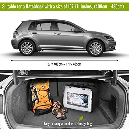 Favoto Cubierta de Coche Impermeable Funda de Coche Exterior Oxford+Algodón con Cremallera para Hatchback Anti-UV Transpirable Resistente al Polvo Lluvia Rasguño Nieve al Aire Libre 435x180x160cm