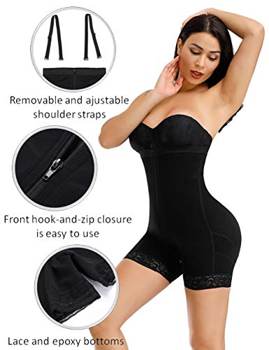 FeelinGirl Faja Pantalón Reductora con Cremallera - Mujer Fajas Moldeadores con Tirantes Ajustables y Desmontables Shapewear Adelgazante de Encaje Negro 4XL/Talla 48-50