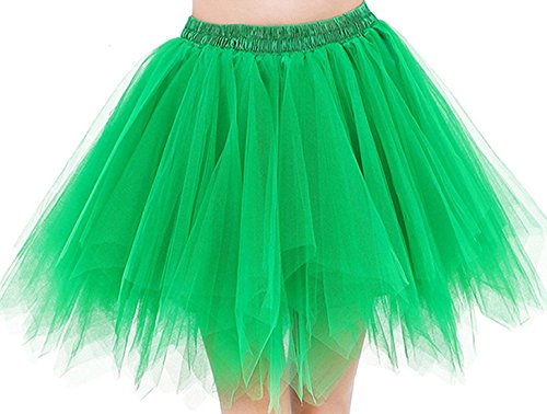 FEOYA Falda Tutu de Ballet para Mujer Skirt Corta Elegante con Capas Cintura Elástica Disfraz Fiesta Verde 38CM