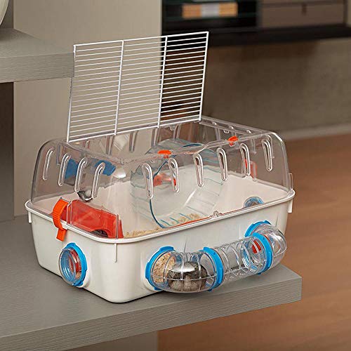 Feplast Jaula para hámsteres Combi 1, para pequeños roedores, Plástico Robusto, Techo con Rejilla abrible, Tubos y Accesorios incluidos, 40,5 x 29,5 x h 22,5 cm Blanco/Multicolor (57923499)