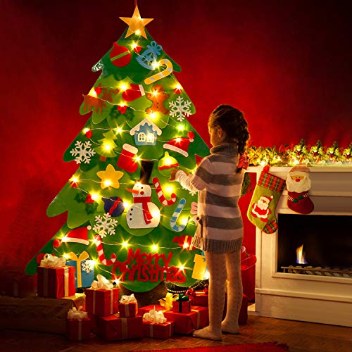 Fieltro Árbol de Navidad,justdolife Árbol de Navidad DIY con 50 Luces LED 28 Unids Adornos Navidad Decoración Colgante para Niños Regalo de Navidad Niños arbol de Navidad Cafe Hotel casa decoración