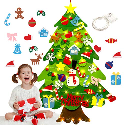 Fieltro Árbol de Navidad,justdolife Árbol de Navidad DIY con 50 Luces LED 28 Unids Adornos Navidad Decoración Colgante para Niños Regalo de Navidad Niños arbol de Navidad Cafe Hotel casa decoración