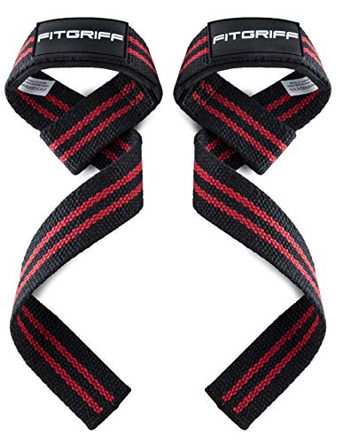 Fitgriff® Straps Powerlifting, Levantamiento de Pesas, Agarres para Gym, Agarraderas Gimnasio, Peso Muerto - Lifting Straps - Mujeres y Hombres - Black/Red