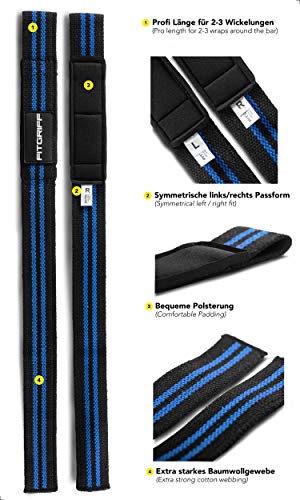 Fitgriff® Straps Powerlifting, Levantamiento de Pesas, Agarres para Gym, Agarraderas Gimnasio, Peso Muerto - Lifting Straps - Mujeres y Hombres - Blck/Blue