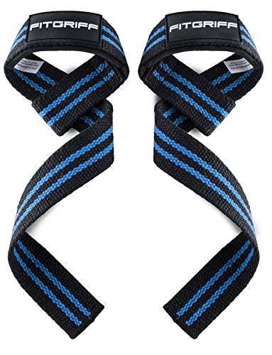 Fitgriff® Straps Powerlifting, Levantamiento de Pesas, Agarres para Gym, Agarraderas Gimnasio, Peso Muerto - Lifting Straps - Mujeres y Hombres - Blck/Blue