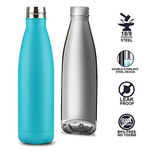 flintronic Botella Termica, 500ML Botella de Agua de Acero Inoxidable, Aislamiento de Vacío de Doble Pared, Botellas de Frío/Caliente Sin BPA & Eco Friendly, con 1 Portavasos y 1 Cepillo