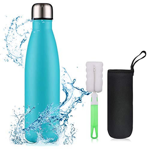 flintronic Botella Termica, 500ML Botella de Agua de Acero Inoxidable, Aislamiento de Vacío de Doble Pared, Botellas de Frío/Caliente Sin BPA & Eco Friendly, con 1 Portavasos y 1 Cepillo