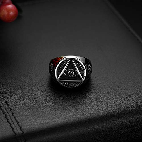 Flongo Anillo de Sello Grande Anillo de Hombre Acero Inoxidable La Pirámide con El Ojo Que Todo Lo Ve, Anillo Ojo de Horus Egipcio, Regalo Original para Hombre Talla 17