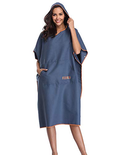 FLYILY Adulto Unisex Bata Poncho de Toalla para niños Natación Toalla Playa Surf Poncho Albornoz Robe con Capucha para Cambiarse de Ropa