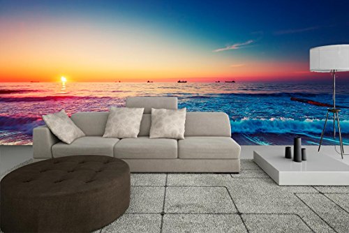 Fotomural Vinilo Pared Playa Atardecer | Varias Medidas 150x100cm | Ideal para la decoración de comedores, Salones | Motivos Paisajísticos | Urbes, Naturaleza, Arte Diseño Elegante