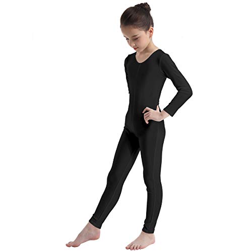 Freebily Bodies Jumpsuit para Danza Ballet Fitness Leotardo Monos Elásticas Deporte Gimnasia Ritmica Traje Una Pieza de Manga Larga Verano Niñas Niños 5-12 Años Negro 8-10 años