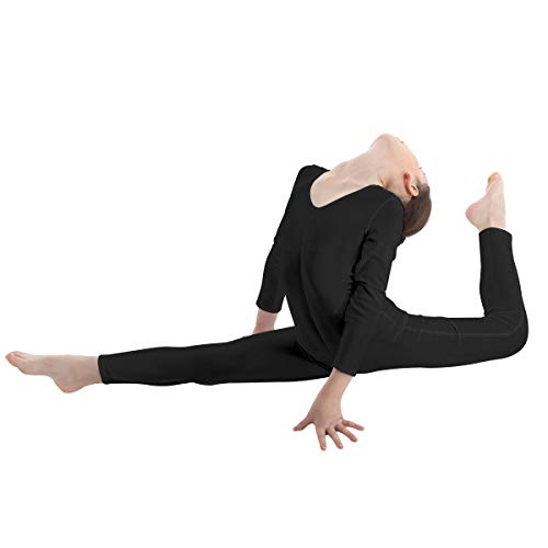 Freebily Bodies Jumpsuit para Danza Ballet Fitness Leotardo Monos Elásticas Deporte Gimnasia Ritmica Traje Una Pieza de Manga Larga Verano Niñas Niños 5-12 Años Negro 8-10 años