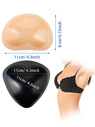 Frienda 4 Pares de Almohadillas de Sujetador Autoadhesivas Insertos Desmontable Push Up Rellenos de Pecho para Bikini, 2 Formas (Negro y Beige)