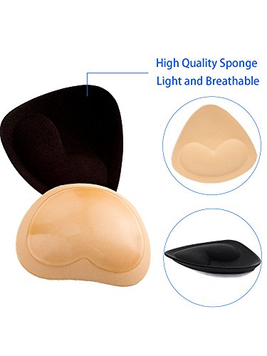 Frienda 4 Pares de Almohadillas de Sujetador Autoadhesivas Insertos Desmontable Push Up Rellenos de Pecho para Bikini, 2 Formas (Negro y Beige)