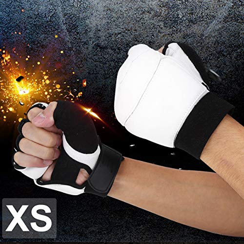 Fsskgxx Guantes de Taekwondo, Guantes de Boxeo de Karate de Combate de Medio Dedo Cubierta Protectora de Manos para Adultos/niños