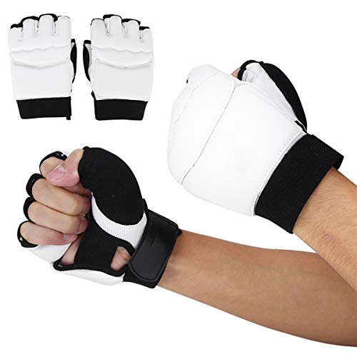 Fsskgxx Guantes de Taekwondo, Guantes de Boxeo de Karate de Combate de Medio Dedo Cubierta Protectora de Manos para Adultos/niños