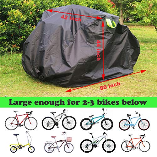 FUCNEN - Funda grande para bicicleta para 2 3 bicicletas, tela Oxford 210D, antipolvo, lluvia, protección UV, para bicicleta de montaña o de 3 ruedas