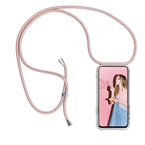 Funda con Cuerda para iPhone 7 Plus / 8 Plus, Carcasa Transparente TPU Suave Silicona Case con Correa Colgante Ajustable Collar Correa de Cuello Cadena Cordón para iPhone 7 Plus / 8 Plus - Oro rosa