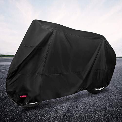 Funda para Moto Cubierta Protectora UV de la Motocicleta,Impermeable y Resistente al Viento Lluvia Nieve,Antipolvo al Aire Libre,XXL 245X105X125cm,Negro