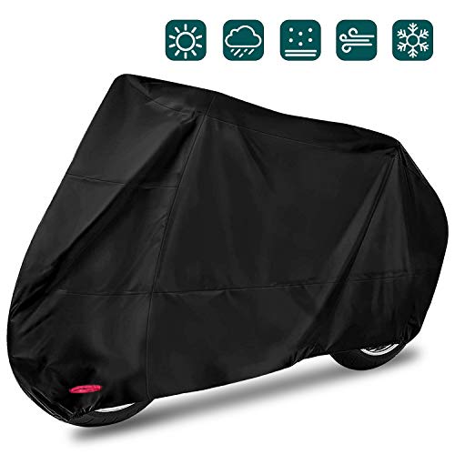 Funda para Moto Cubierta Protectora UV de la Motocicleta,Impermeable y Resistente al Viento Lluvia Nieve,Antipolvo al Aire Libre,XXL 245X105X125cm,Negro