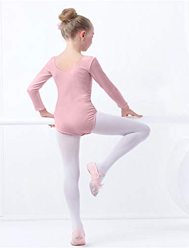 furein Maillot de Danza Ballet Gimnasia Leotardo Body Clásico Elástico para Niña de Manga Larga Cuello Redondo (6 años, Rosa)