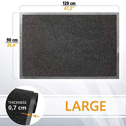 GadHome Felpudo de Entrada, Antracita Negra 90x120 cm|Alfombra Exterior para Puerta, Impermeable, Lavable para Atrapar Suciedad para Recibidor|Alfombrilla Antideslizante, Pasillo, Cocina, Dormitorio