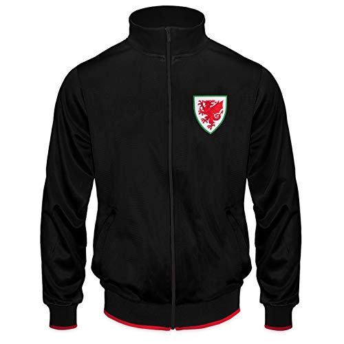 Gales/Cymru FAW - Chaqueta de Entrenamiento para Hombre - Producto Oficial Retro - Negro - XXL