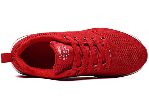 GAXmi Zapatillas Deportivas Mujer Zapatos de Malla Transpirables y Ligeros con Cordones y Cojín de Aire para Running Fitness Rojo 38.5 EU (Etiqueta 40)