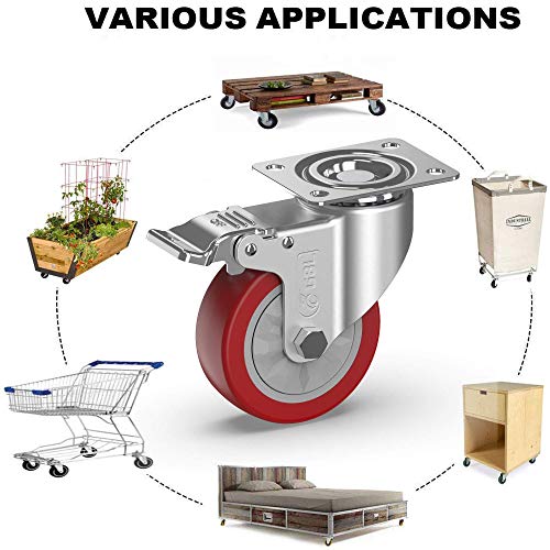 GBL - 4 Ruedas para Muebles + Tornillos 600KG | 100mm Ruedas Giratorias, Rueda Pivotantes, Ruedas Con Freno Industrial Con Placa de Montaje