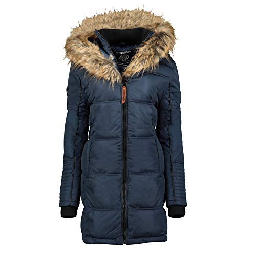 Geographical Norway Belissima - Chaqueta de invierno para mujer con capucha de piel XL azul marino M