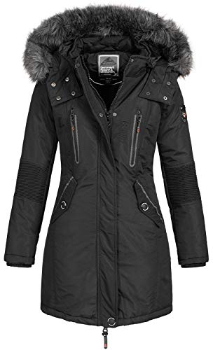 Geographical Norway - Chaqueta Coracle/Coraly de invierno para mujer con capucha de pelo, XL Negro II L