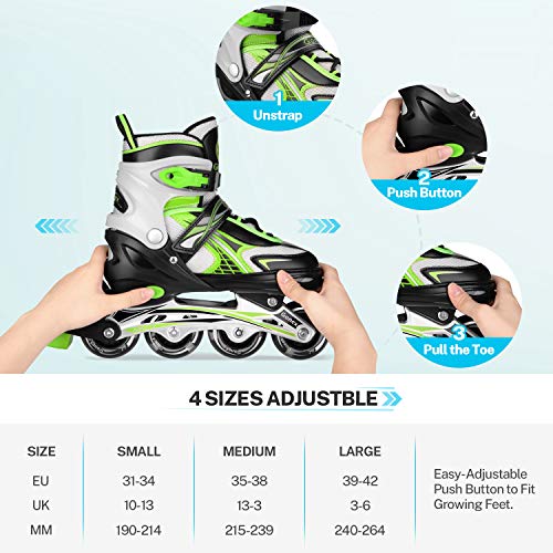 Gonex Patines en Línea Niños Niñas, Patín sobre Ruedas Iluminadas Inline Skates Ajustables Adultos, Patines Infantiles con Luces, Día del Niño Vuelta al Cole (Talla EU 31-42)