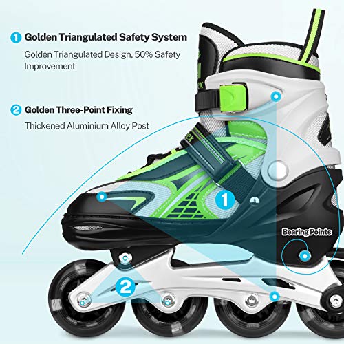 Gonex Patines en Línea Niños Niñas, Patín sobre Ruedas Iluminadas Inline Skates Ajustables Adultos, Patines Infantiles con Luces, Día del Niño Vuelta al Cole (Talla EU 31-42)