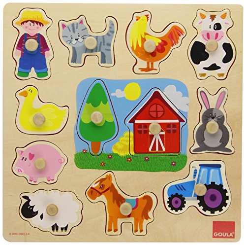 Goula- Puzzle Encajes Granja Madera 28x28cm, Multicolor, (Diset 53025) , color/modelo surtido