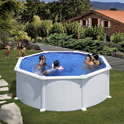 Gre KITPR358 Atlantis - Piscina Elevada Redonda, Aspecto Acero Blanco, 350 x 132 cm