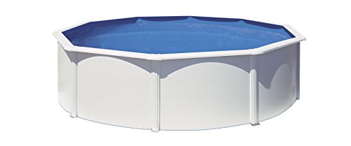 Gre KITPR458 Atlantis - Piscina Elevada Redonda, Aspecto Acero Blanco, 460 x 132 cm