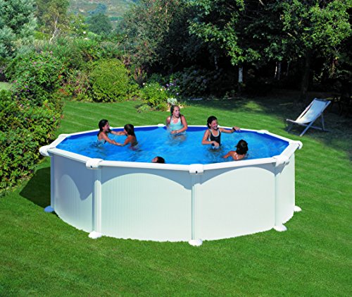 Gre KITPR458 Atlantis - Piscina Elevada Redonda, Aspecto Acero Blanco, 460 x 132 cm