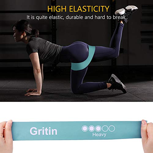 Gritin Bandas Elásticas Fitness/Bandas de Resistencia, Set de 5 Cintas Elásticas Fitness y Musculación de Látex Natural Agradable a la Piel con Guía de Ejercicios de Español y Bolsa Almacenamiento