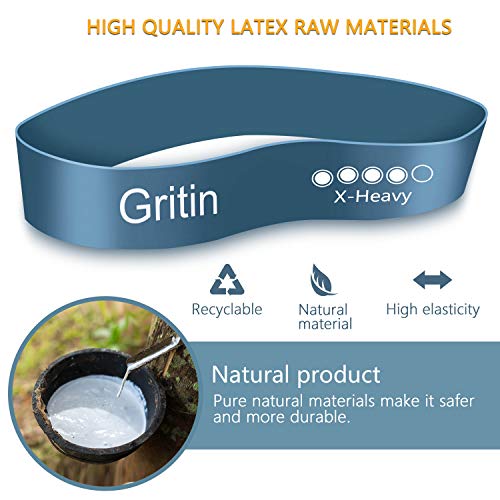 Gritin Bandas Elásticas Fitness/Bandas de Resistencia, Set de 5 Cintas Elásticas Fitness y Musculación de Látex Natural Agradable a la Piel con Guía de Ejercicios de Español y Bolsa Almacenamiento