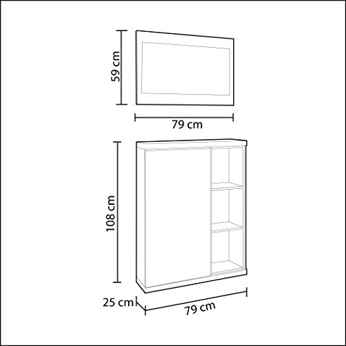 Habitdesign 0G6749BO - Recibidor zapatero + espejo, acabado Blanco Brillo y Gris Ceniza, medidas 79x108x25cm de fondo