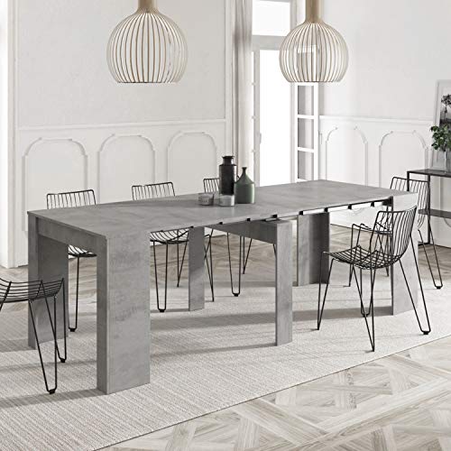 Habitdesign Mesa de Comedor, Consola, Mesa Extensible, Mesa para Salon recibidor o Cocina, Acabado en Gris Cemento, Medidas: 50-235 cm (Largo) x 90 cm (Ancho) x 78 cm (Alto)