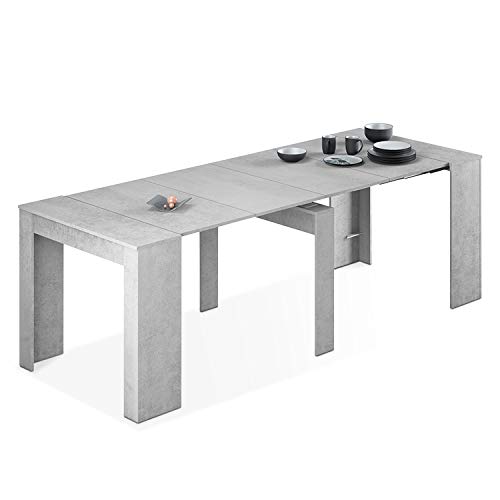 Habitdesign Mesa de Comedor, Consola, Mesa Extensible, Mesa para Salon recibidor o Cocina, Acabado en Gris Cemento, Medidas: 50-235 cm (Largo) x 90 cm (Ancho) x 78 cm (Alto)