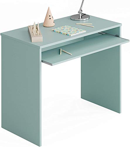 Habitdesign Mesa de Ordenador con Bandeja extraíble, Mesa Escritorio Juvenil, Modelo I-Joy, Color Verde Acqua, Medidas: 90 cm (Ancho) x 54 cm (Fondo) x 79 cm (Alto)