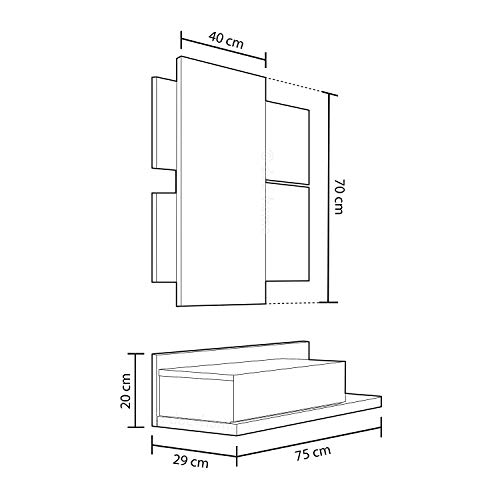 Habitdesign Recibidor con cajón y Espejo, Mueble de Entrada, Modelo Tekkan, Acabado en Blanco Artik y Gris Cemento, Medidas: 75 cm (Ancho) x 116 cm (Alto) x 29 cm (Fondo)