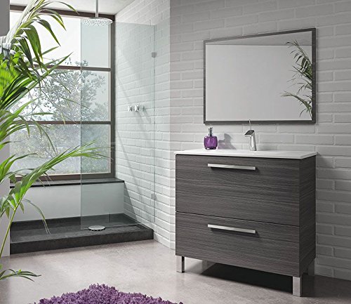 HABITMOBEL Mueble Baño con Espejo, Lavabo Cerámica (Puerta abatible + Cajon)