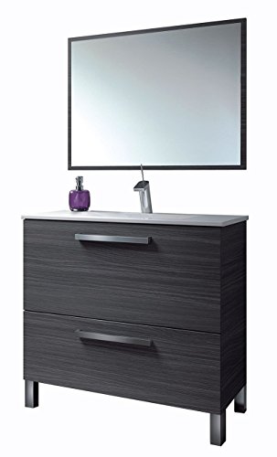 HABITMOBEL Mueble Baño con Espejo, Lavabo Cerámica (Puerta abatible + Cajon)