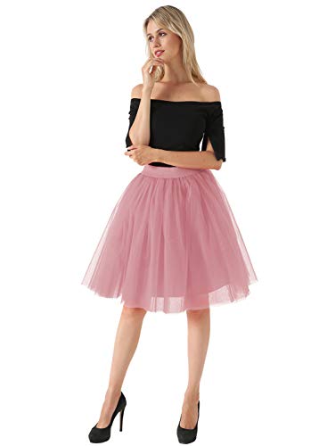 Happy Cherry - Falda de Tul Rosado para Mujer Faldas Princesas Tutú Enagua Corta con Capas Vestido Ballet con Cintura Elástica para Boda Noche Fiesta