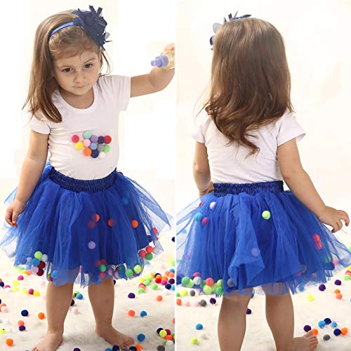 Happy Cherry - Falda Plisada Tutú Azul 4 Capas de Tul de Niñas para Halloween Navidad Bautizo con Pompones Colores - Talla S