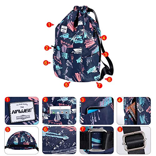 HAWEE Impermeable Casual Mochila con Cordón Grande Deporte Bolso de Gimnasia Mochila de Cuerda Unisex para Mujer Hombre Vida Cotidiana Aire Libre Yoga Escuela Playa Nadar